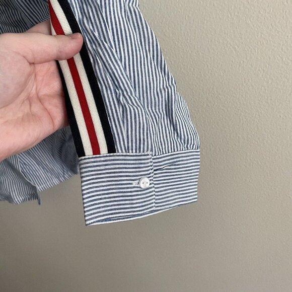 Japna Women’s SZ S Blue w/White Stripes Striped Long Sleeve Button Up Blouse NWT - Picture 2 of 8